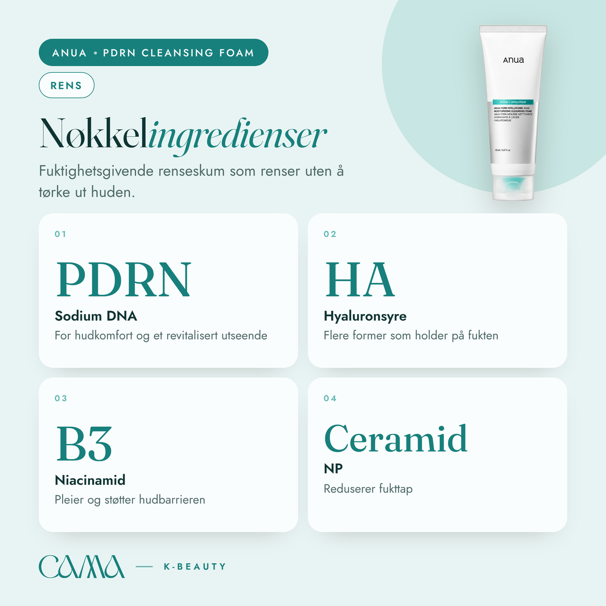Anua – PDRN Hyaluronic Acid Moisturizing Cleansing Foam - 150 ml