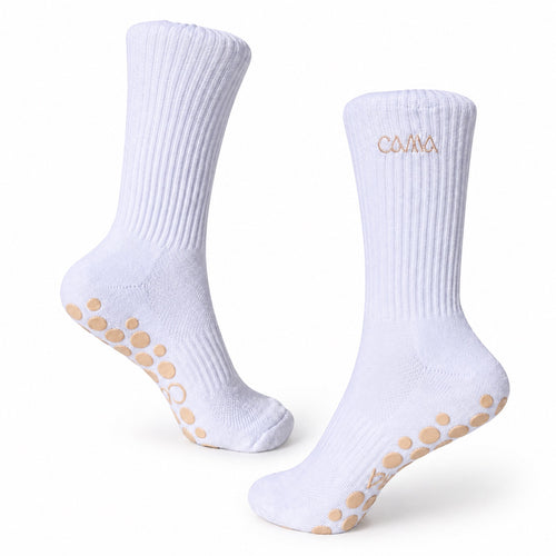 Hvite reformersokker med apricot grip