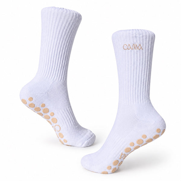 Hvite reformersokker med apricot grip