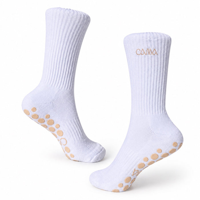 Hvite reformersokker med apricot grip