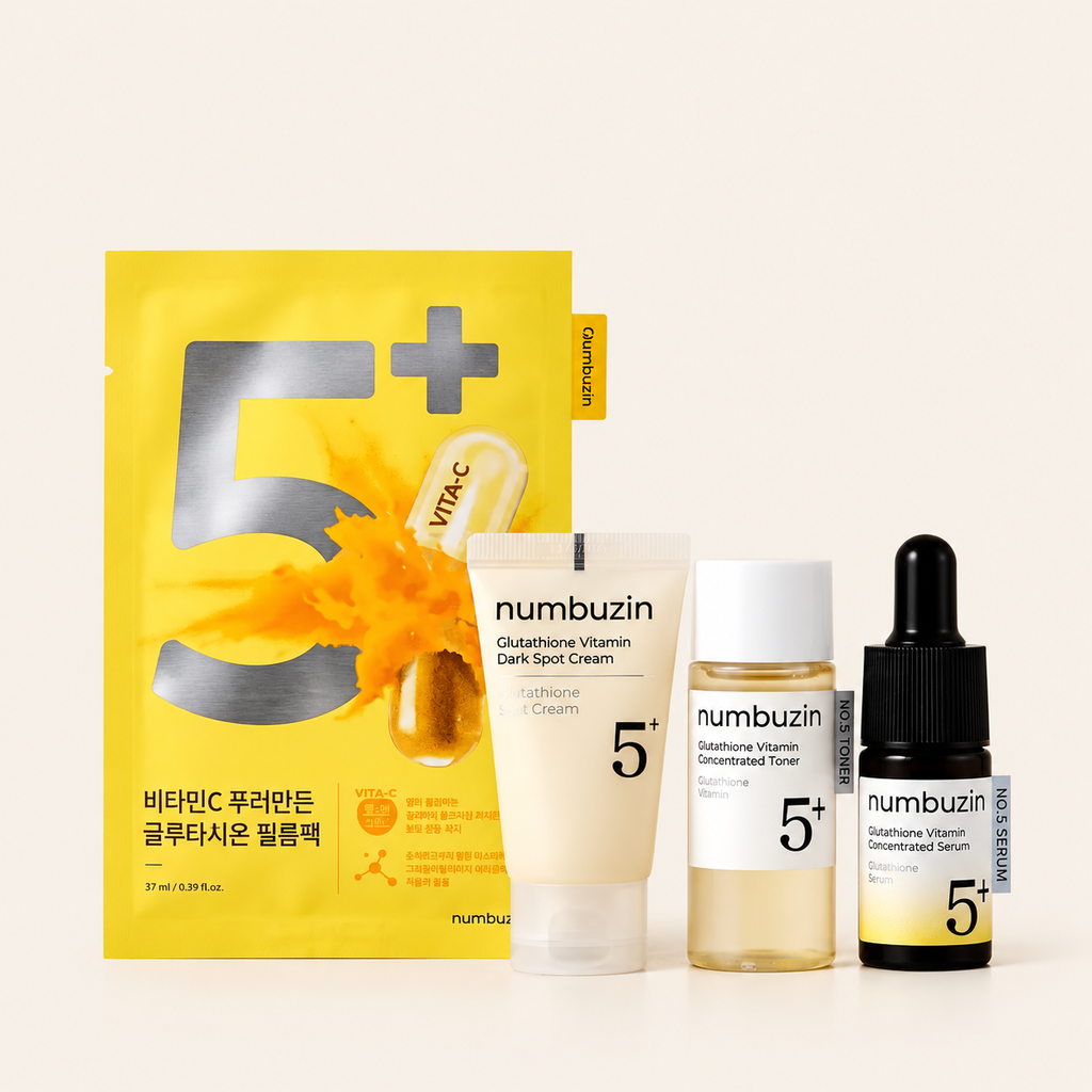Numbuzin No.5 Glutathione Vitamin Trial Kit med toner, serum, krem og arkmaske – K-beauty hos Cama Reform