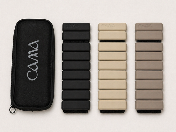 Ankle and wrist weights from CAMA Reform in black, beige and taupe colorways