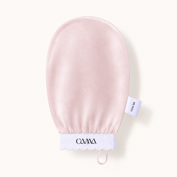 Crepe de chine silk exfoliating mitt designed for gentle exfoliation