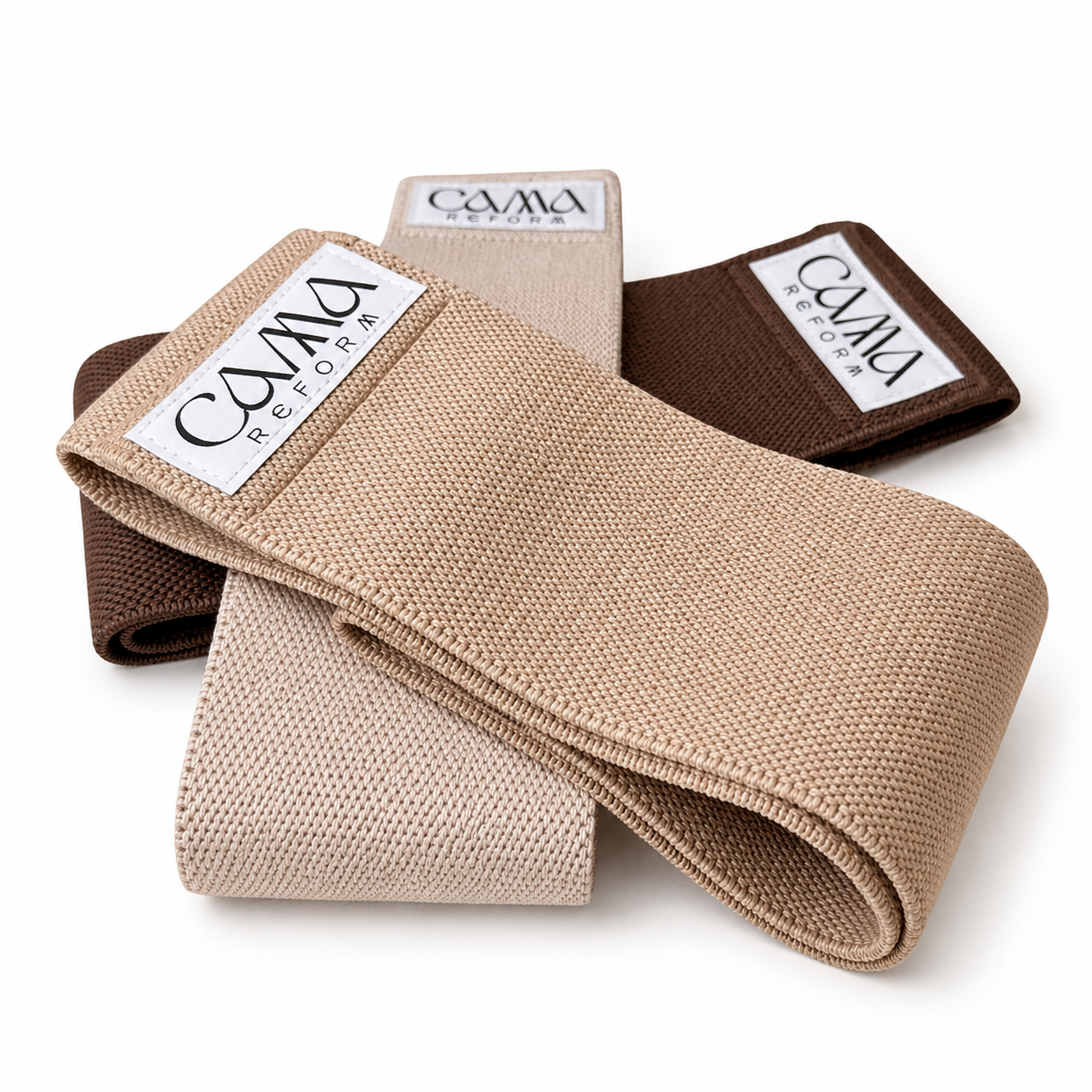 Close-up of fabric resistance bands designed for pilates and strength training