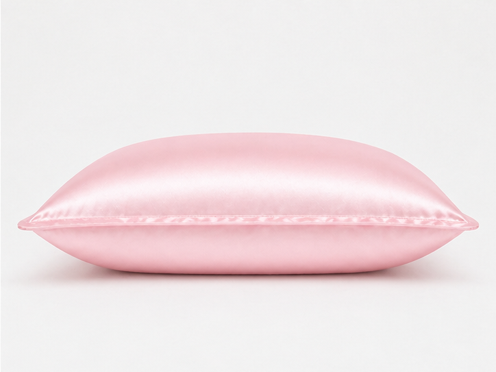 Pink mulberry silk pillowcase styled for beauty sleep ritual