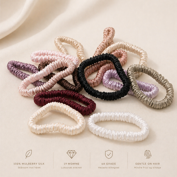 Mulberry silk scrunchies from CAMA Reform in soft neutral and jewel tones