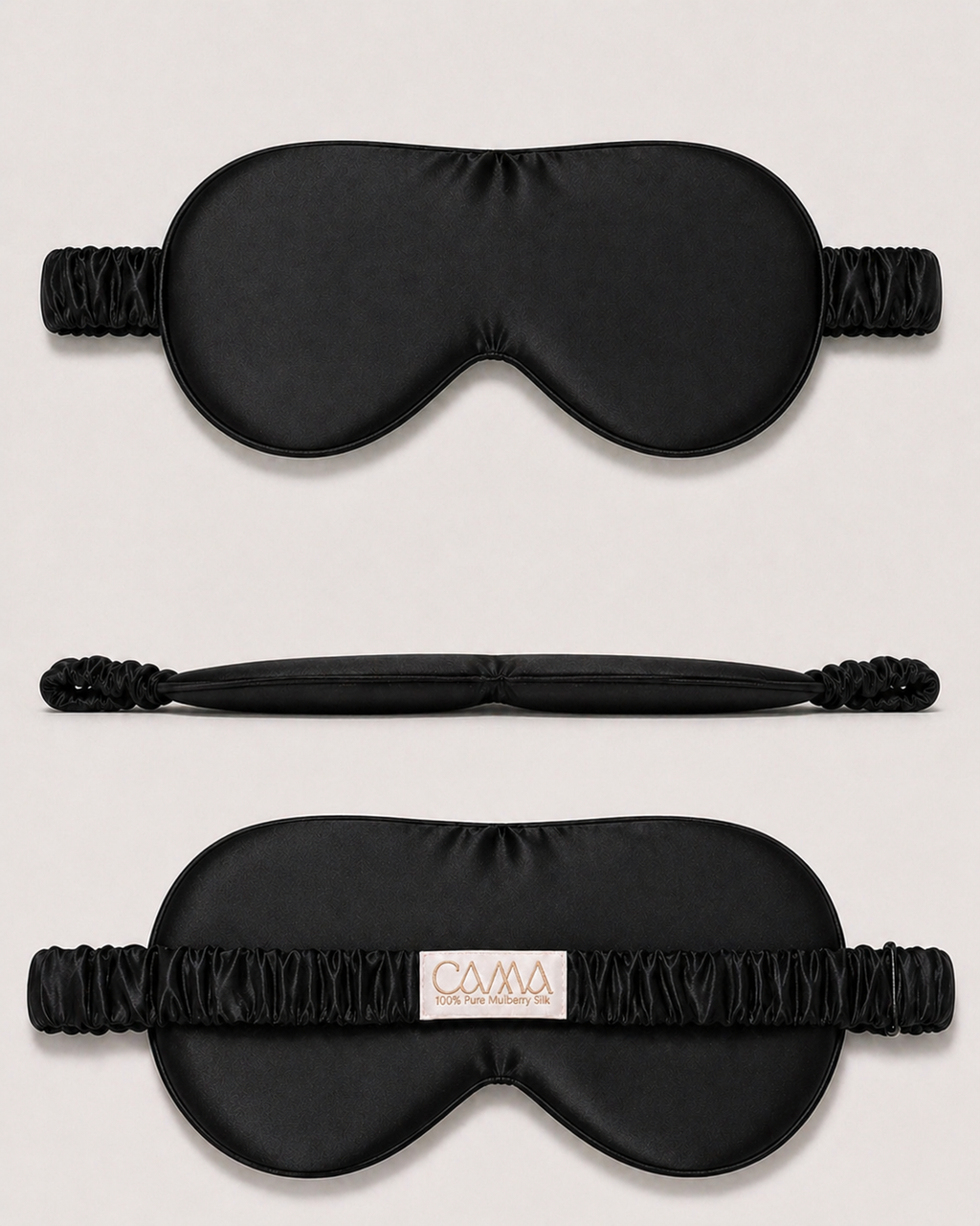Black mulberry silk sleep mask with adjustable strap from CAMA Reform