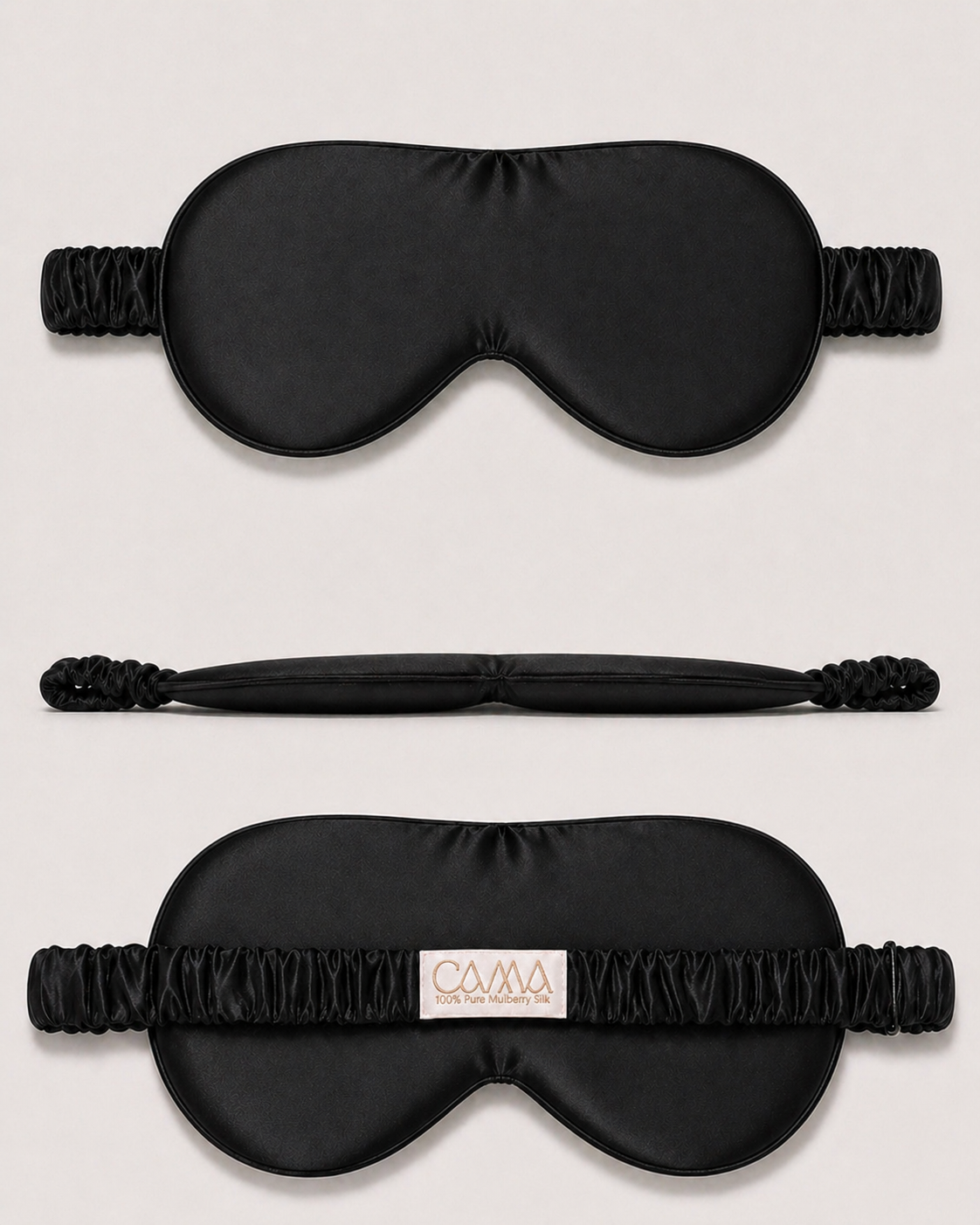 Black mulberry silk sleep mask with adjustable strap from CAMA Reform