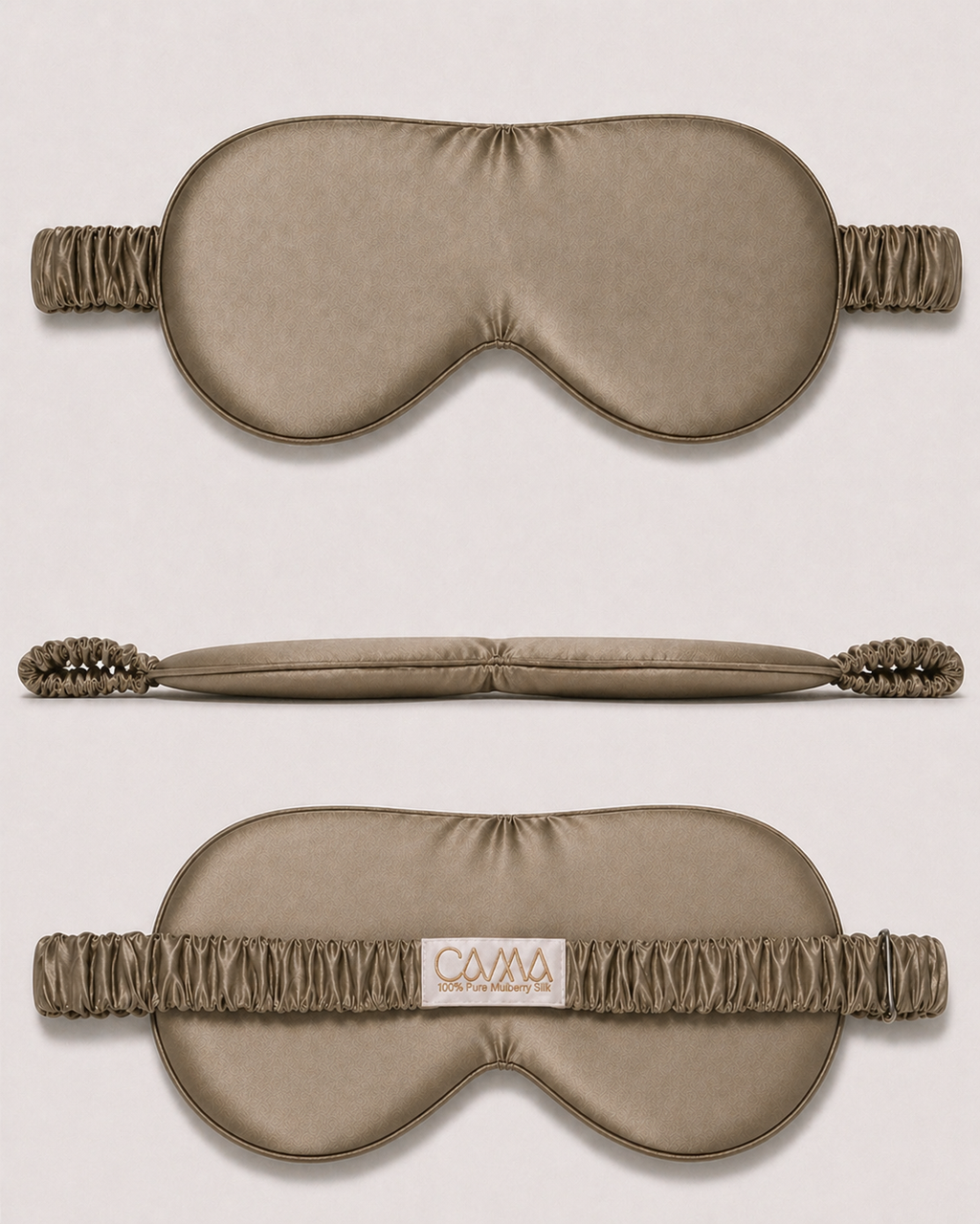 Taupe silk sleep mask designed for comfortable and uninterrupted sleep
