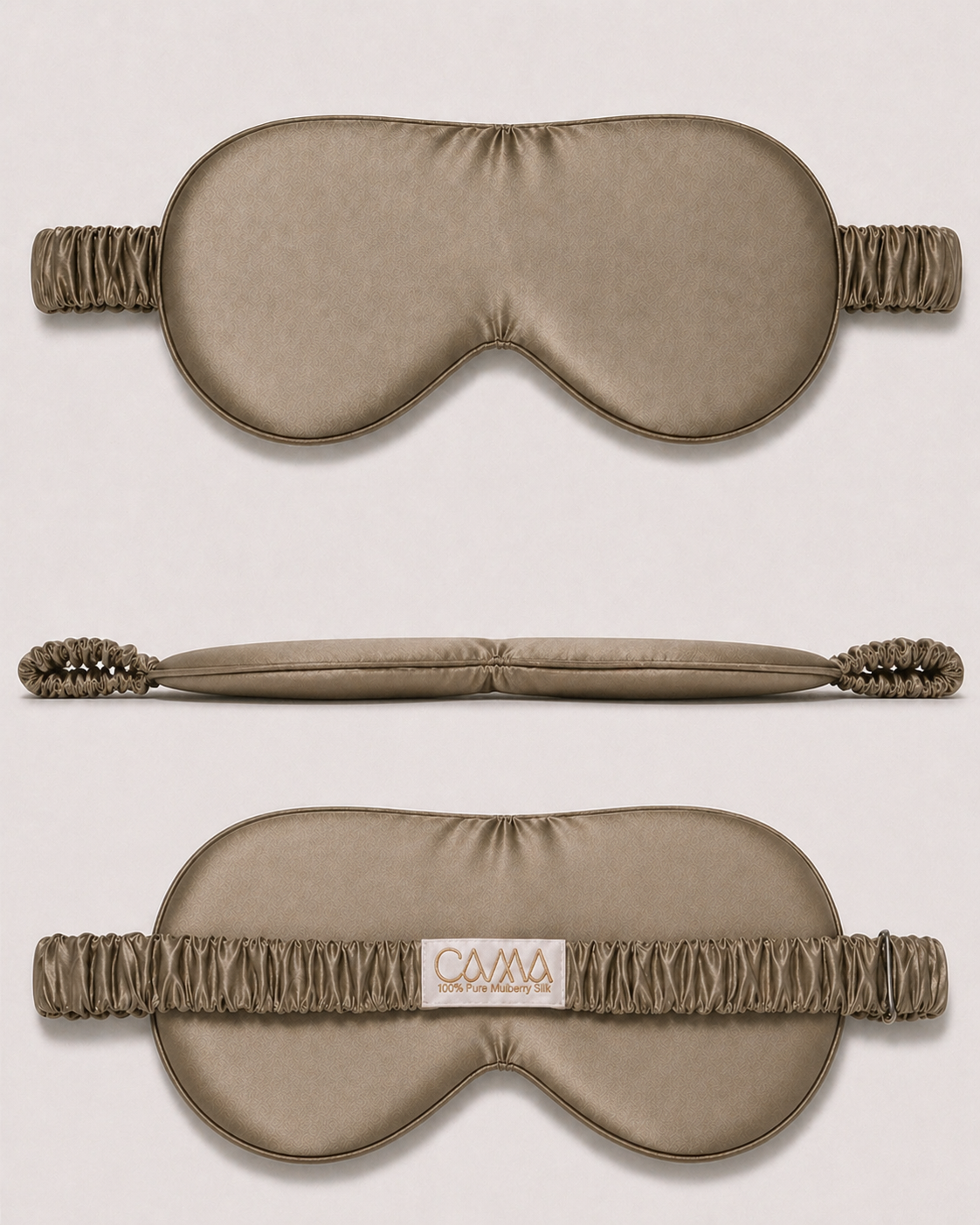 Taupe silk sleep mask designed for comfortable and uninterrupted sleep